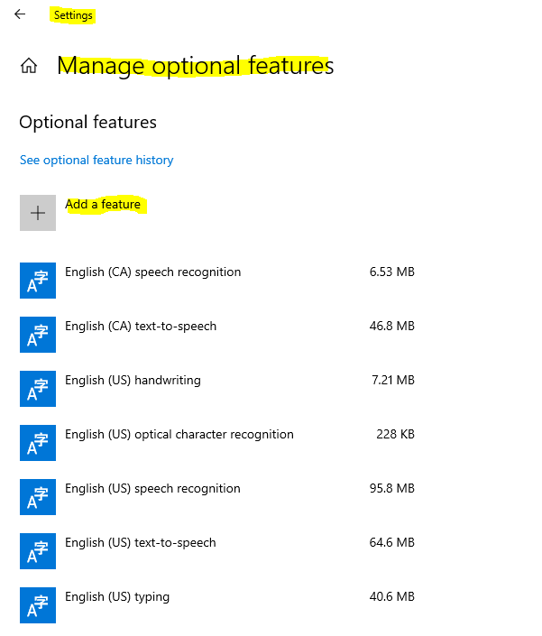 Manage optional feature - add a feature