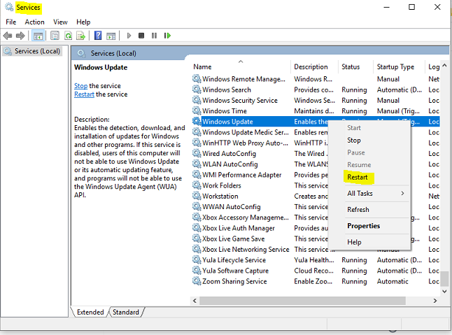 Windows Update Services restart