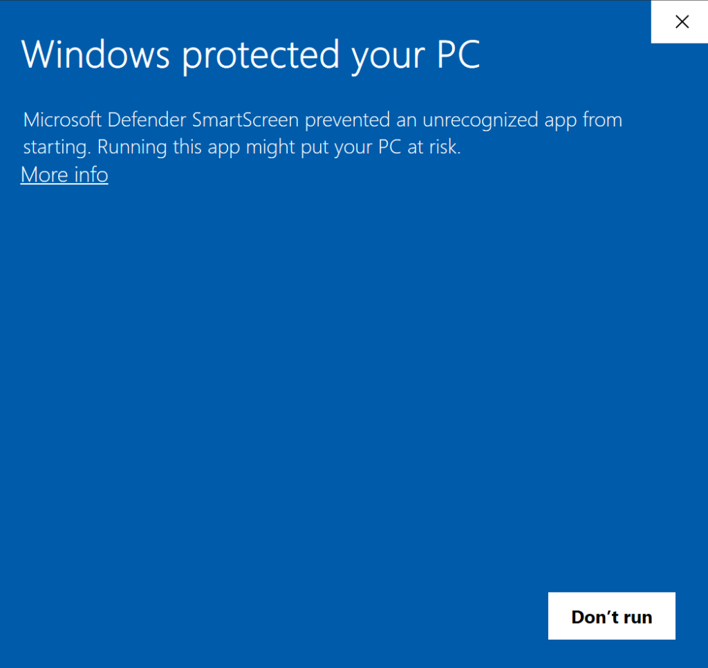 Windows Defender SmartScreen prevented an unrecognized app